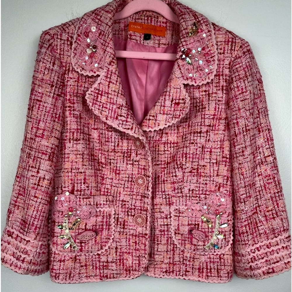 Cynthia Steffe Womens’ Embellished Pink/Red/ Orange Blazer Size 4 Front Pockets